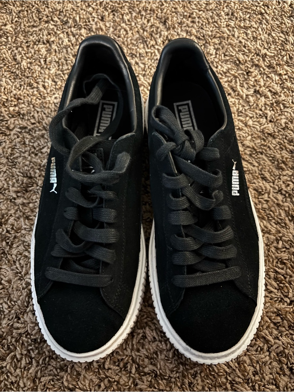 Puma Black Suede Lace-Up Sneakers with White Sole